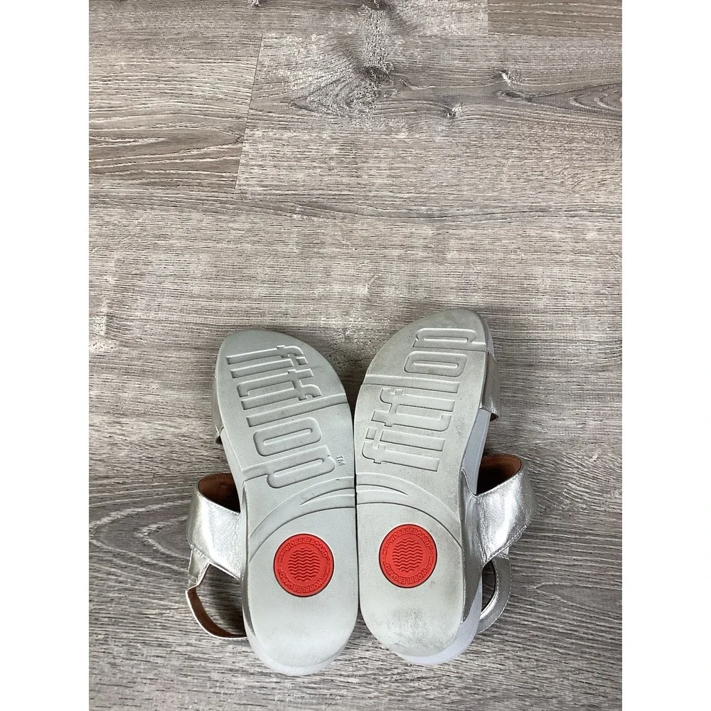 FitFlop Lulu Slide Sandals Women size 8.5 Silver Leather Adjustable Slip On